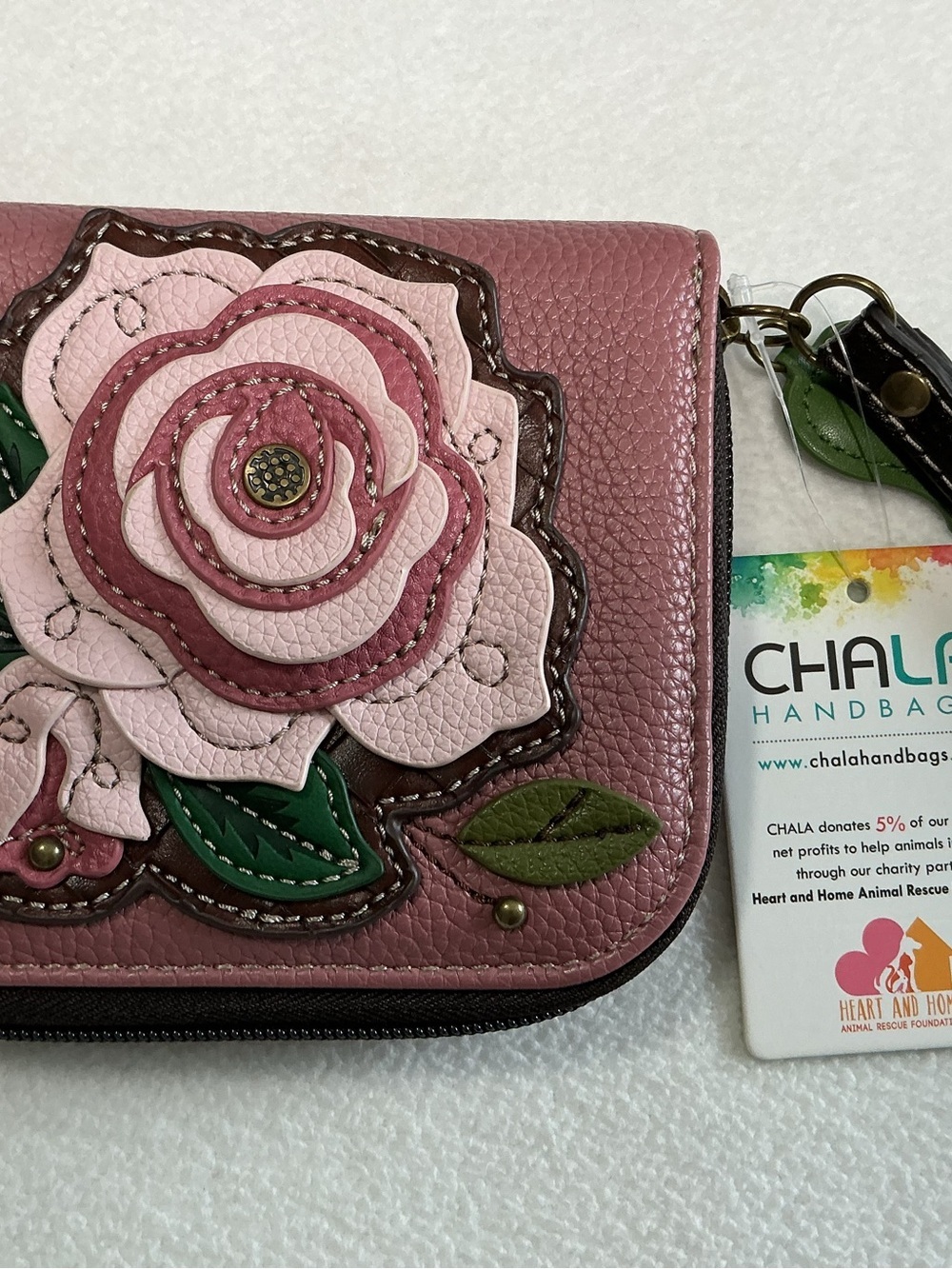 Chala Handbags Rose Zip Around Wallet Wristlet Dusty Pink Mauve Floral NWT - Picture 3 of 7